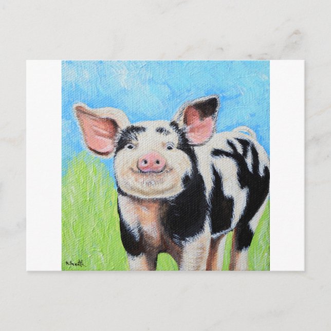 Happy Little Pig Painting Postkarte (Vorderseite)