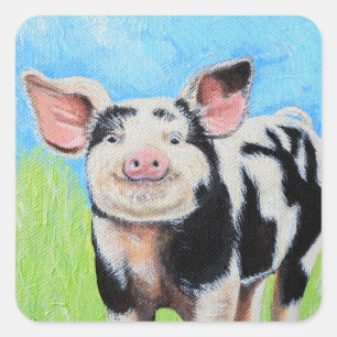 Happy Little Pig Painting Quadratischer Aufkleber