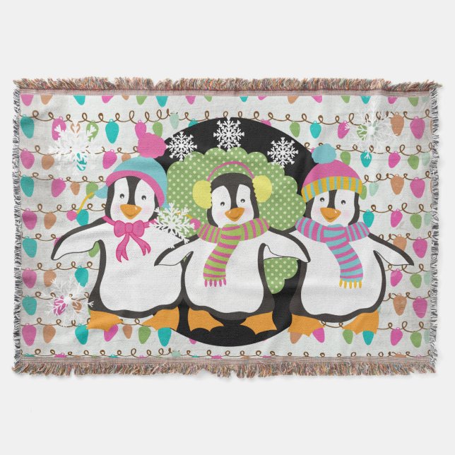 Happy Little Pinguins Holiday Throw Decke (Vorderseite)