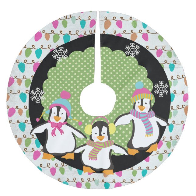 Happy Little Pinguins Holiday Tree Skirt Polyester Weihnachtsbaumdecke (Vorderseite)