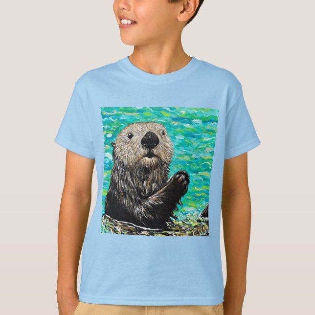 Happy Little Sea Otter Malerei T-Shirt (Vorderseite)