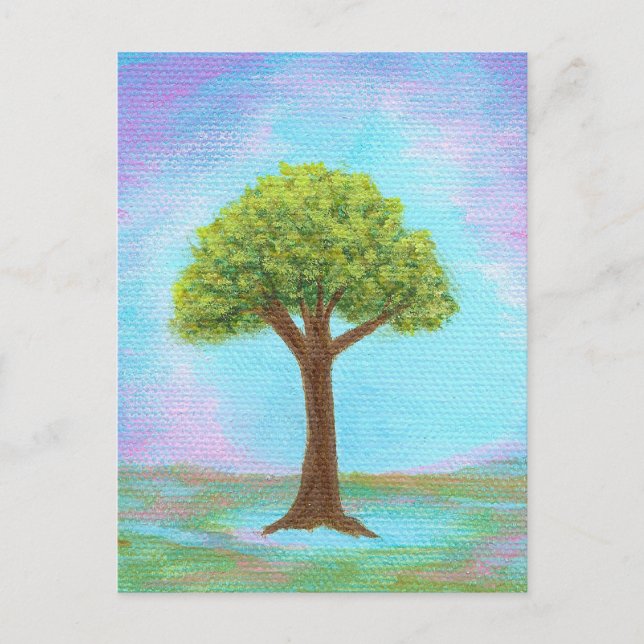 Happy Little Tree Whimsica Landschaft Kunst, Dicht Postkarte (Vorderseite)