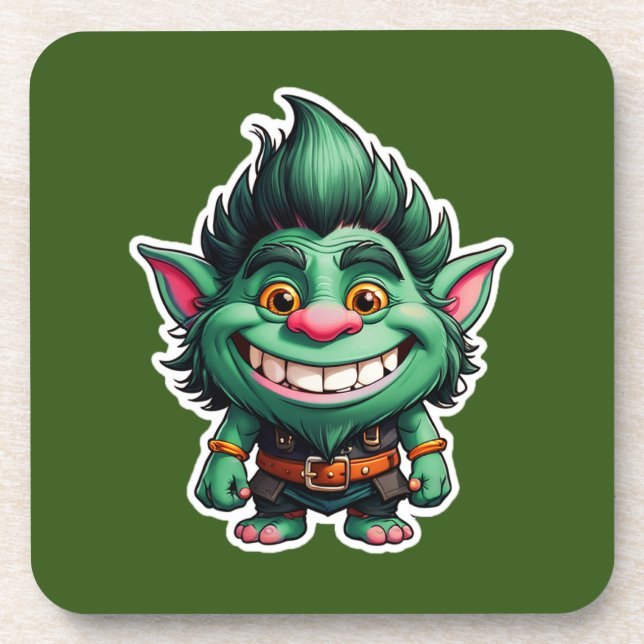 Happy Little Troll Chibi Illustration Getränkeuntersetzer (Vorderseite)
