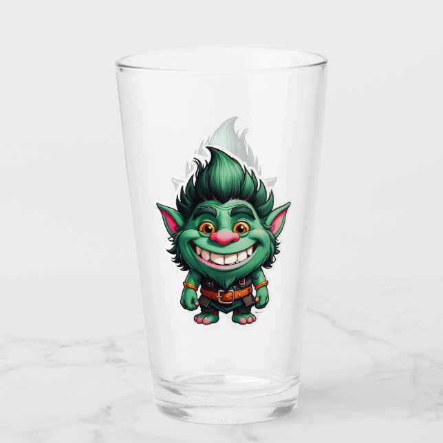 Happy Little Troll Chibi Illustration Glass Cup Glas (Vorderseite)