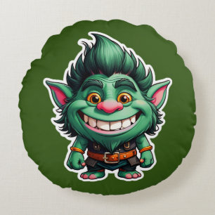 Happy Little Troll Chibi Illustration Rundes Kissen