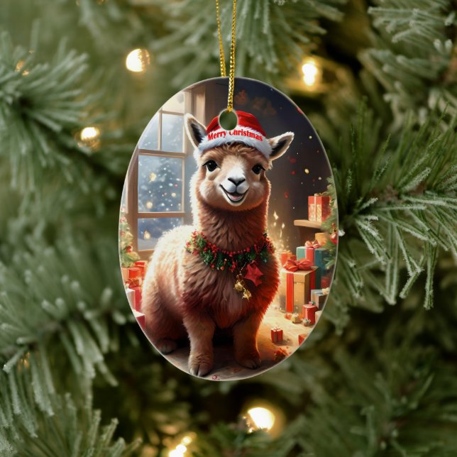 Happy Llama Christmas, Keramik Ornament (Baum)