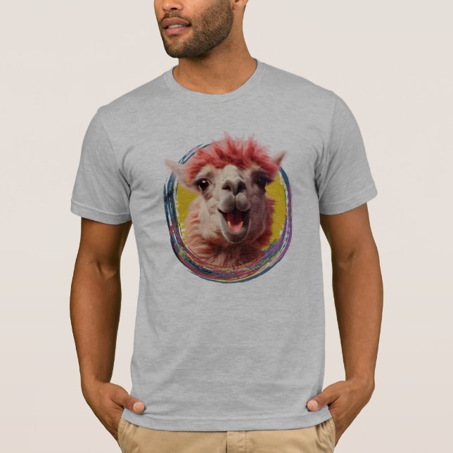 "Happy Llama mit farbenprächtigem Hintergrund" T-Shirt (Vorderseite)