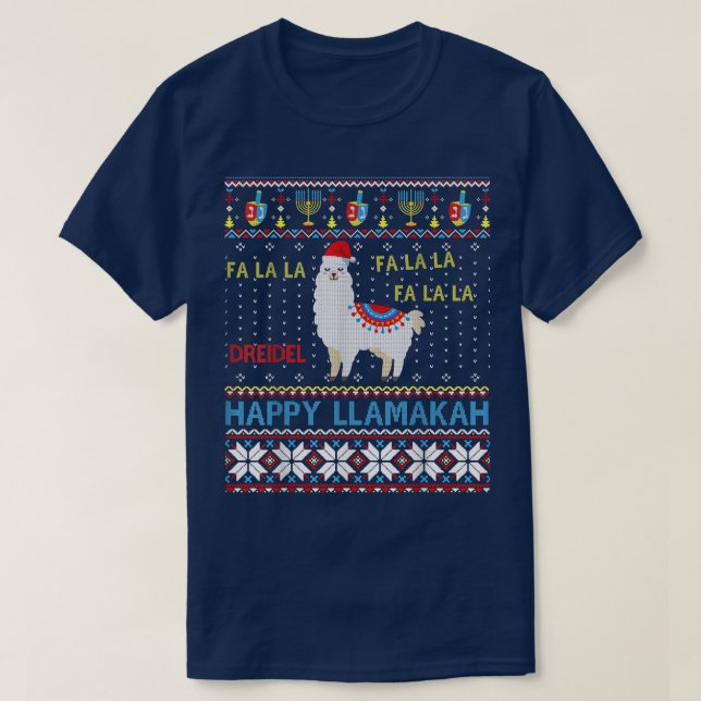 Happy Llamakah Funny Ugly Hanukkah Llama Sweater T-Shirt (Design vorne)