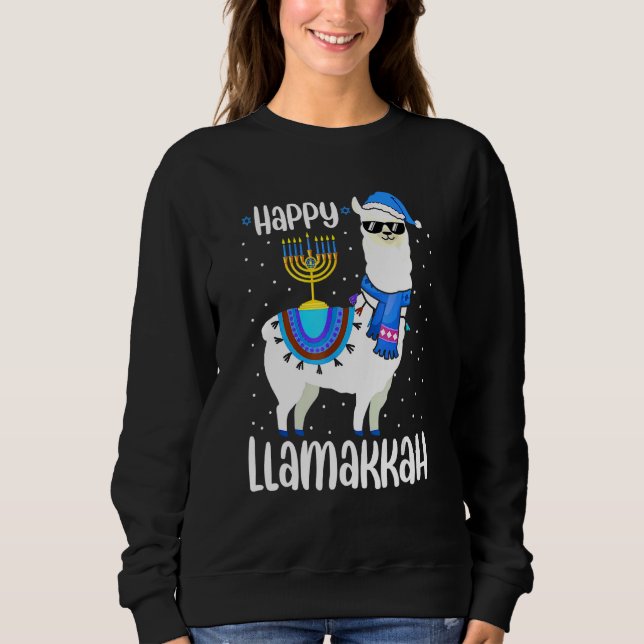 Happy Llamakkah Cute Jewish Llama Sunglasses Hanuk Sweatshirt (Vorderseite)