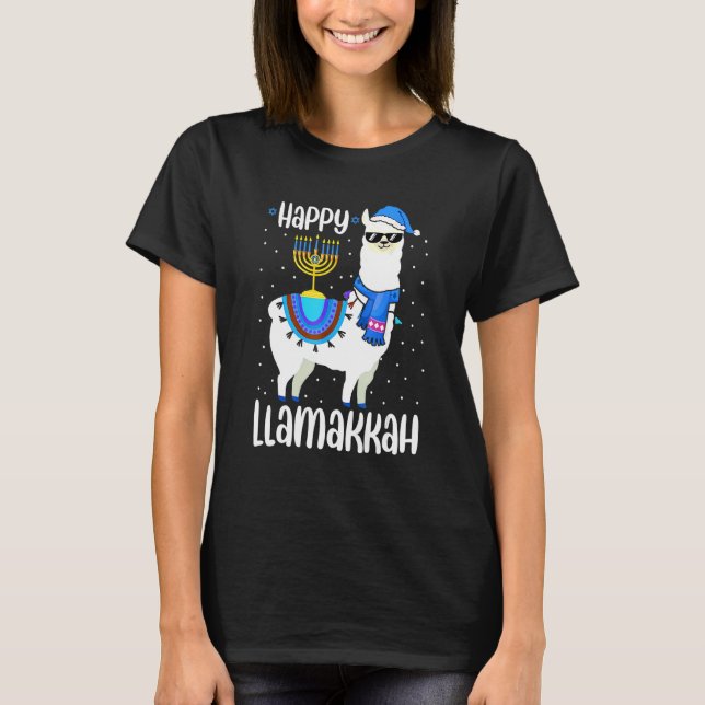 Happy Llamakkah Cute Jewish Llama Sunglasses Hanuk T-Shirt (Vorderseite)