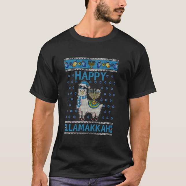 Happy Llamakkah Funny Lama Ugly Hanukkah Sweater T-Shirt (Vorderseite)
