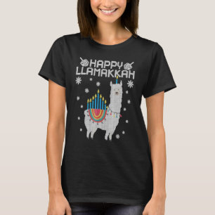Happy Llamakkah Niedlich Llama Menorah Ugly Hanukk T-Shirt