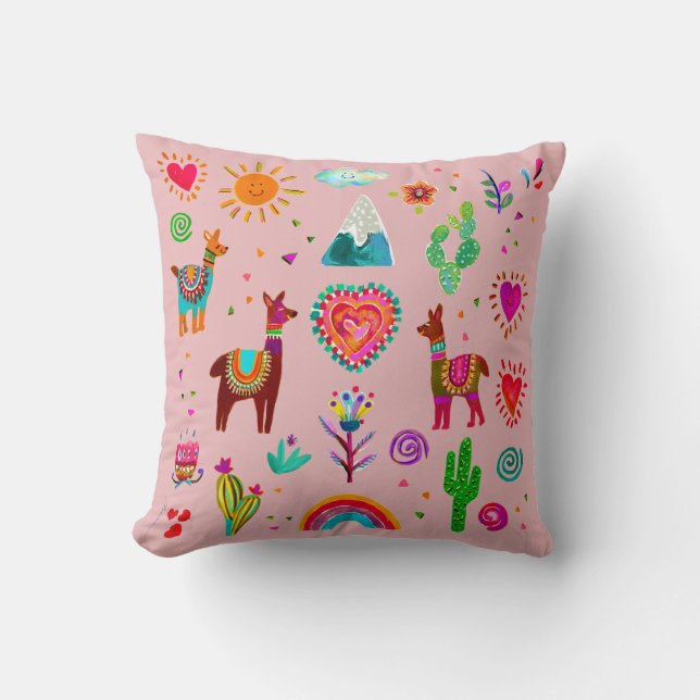 Happy Llamas & Hearts individuell anpassbare Throw Kissen (Vorderseite)