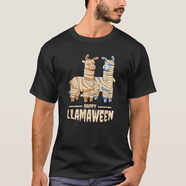 Happy Llamaween Funny Halloween Llama Mummy Costum T-Shirt (Vorderseite)