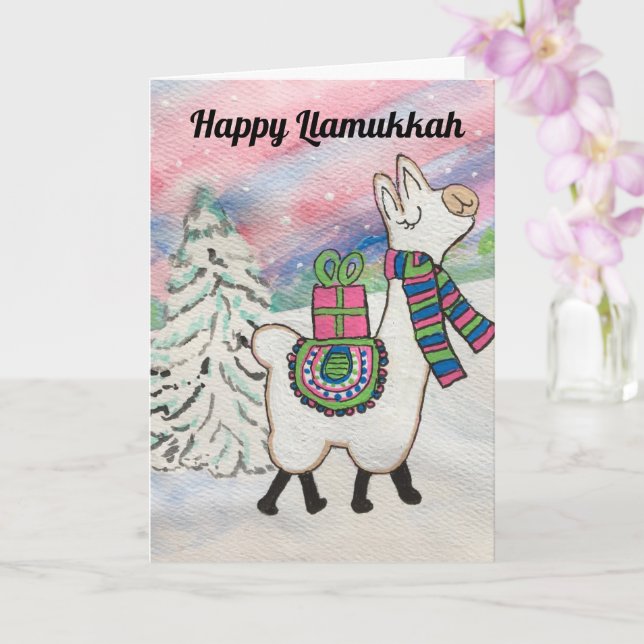 Happy Llamukkah Hanukkah Holiday Karte (Orchidee)