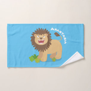 Happy Löwe brüllend Cartoon Illustration Badhandtuch Set