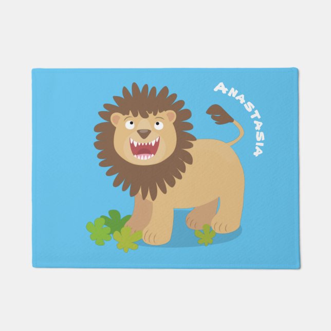 Happy Löwe brüllend Cartoon Illustration Fußmatte (Vorderseite)