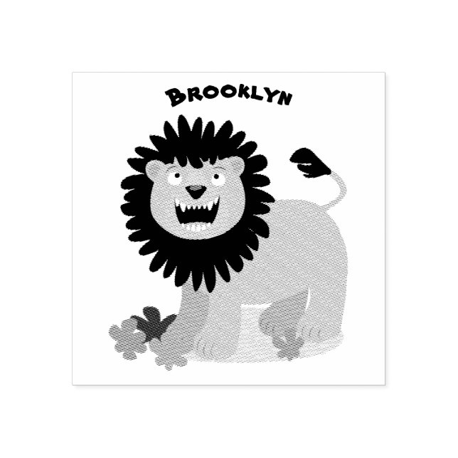 Happy Löwe brüllend Cartoon Illustration Gummistempel (Prägung)