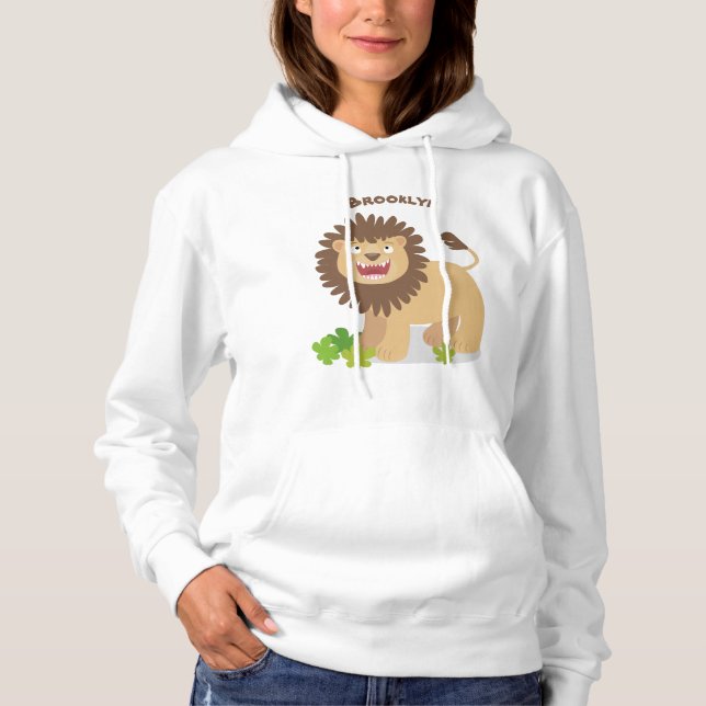 Happy Löwe brüllend Cartoon Illustration Hoodie (Vorderseite)