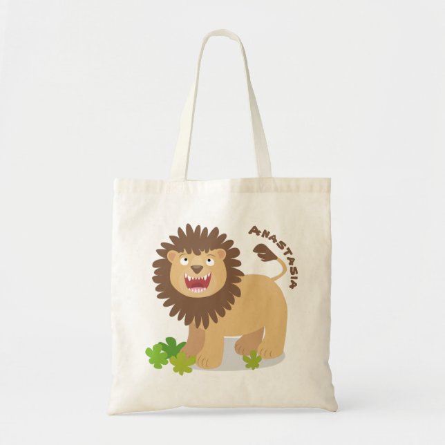 Happy Löwe brüllend Cartoon Illustration Tragetasche (Vorne)