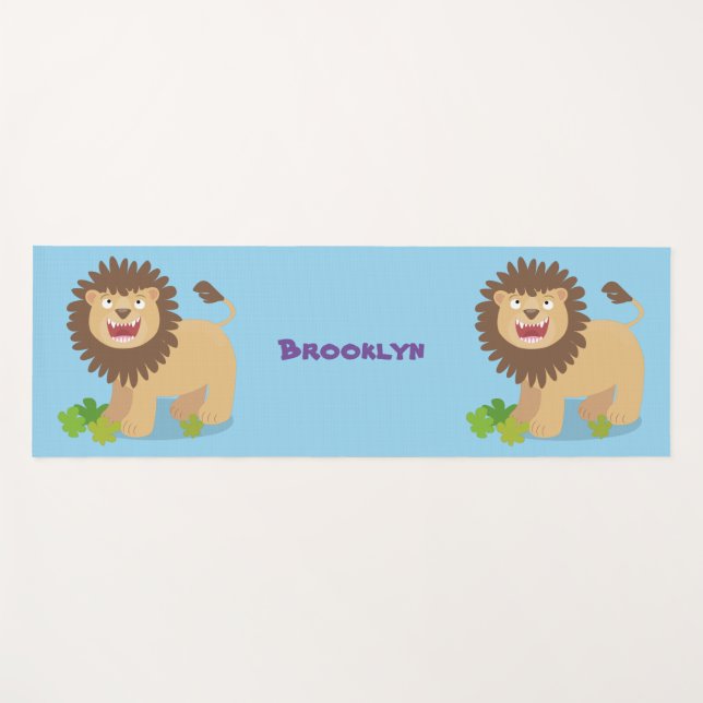 Happy Löwe brüllend Cartoon Illustration Yogamatte (Vorderseite (Horizontal))