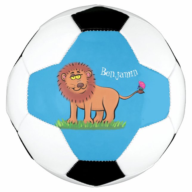 Happy Löwe mit Schmetterling-Cartoon-Abbildung Fußball (Vorderseite)