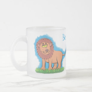 Happy Löwe mit Schmetterling-Cartoon-Abbildung Mattglastasse