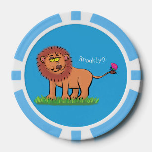 Happy Löwe mit Schmetterling-Cartoon-Abbildung Pokerchips