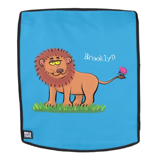 Happy Löwe mit Schmetterling-Cartoon-Abbildung Rucksack (Abnehmbare Front)