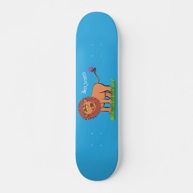 Happy Löwe mit Schmetterling-Cartoon-Abbildung Skateboard (Vorne)