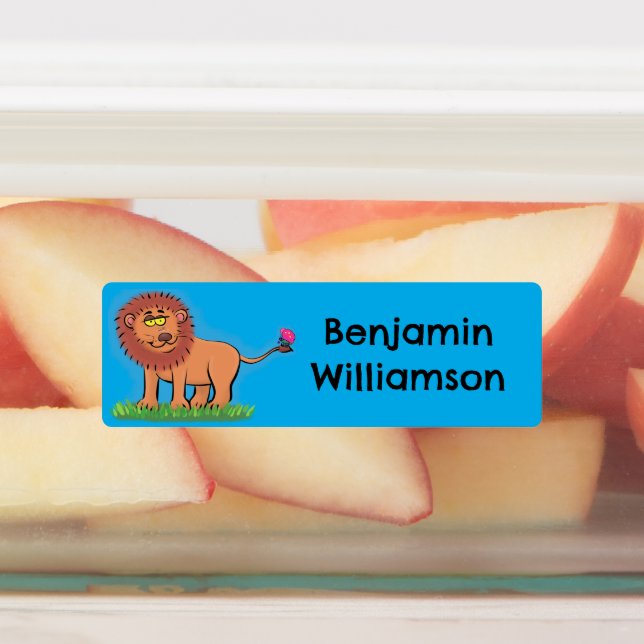 Happy Löwe mit Schmetterling Cartoon personalisier Etiketten (Befestigt)