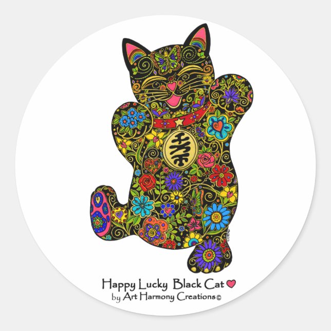 Happy Lucky Black Cat Sticker (Vorderseite)
