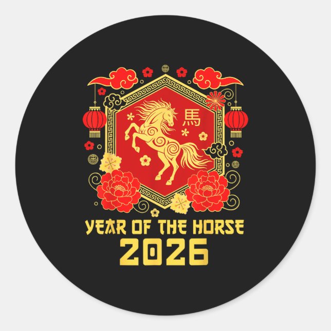 Happy Lunar Chinese New Year Of The Horse 2026 Zod Runder Aufkleber (Vorderseite)