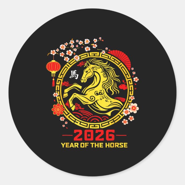 Happy Lunar Chinese New Year Of The Horse 2026 Zod Runder Aufkleber (Vorderseite)
