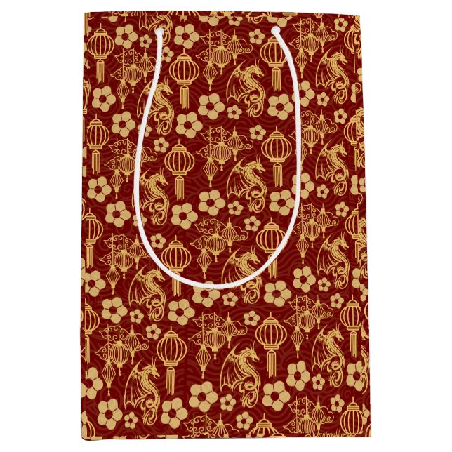 Happy Lunar Neujahr: Dragon Zodiac Oriental Red Mittlere Geschenktüte (Vorderseite)