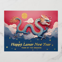 Happy Lunar New Year Dragon Foil Holiday Post Card Folien Feiertagspostkarte