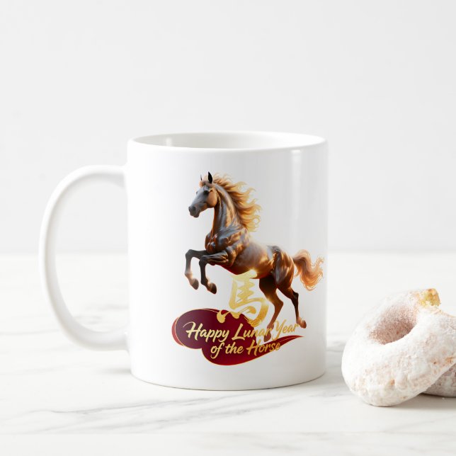 Happy Lunar New Year Majestic Golden Horse  Kaffeetasse (Mit Donut)