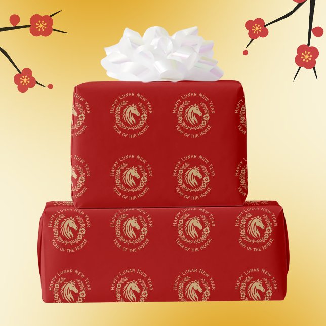 Happy Lunar New Year of the Horse Wreath Flowers Geschenkpapier (Von Creator hochgeladen)