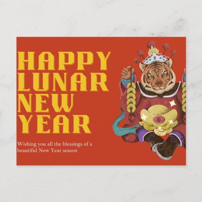 Happy Lunar New Year Red & Gold Design Postkarte (Vorderseite)