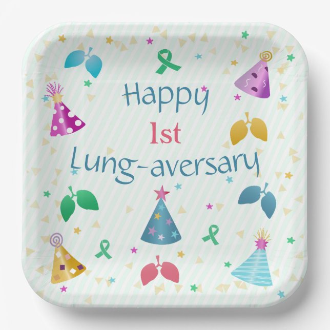 Happy Lung-Aversary Green Stripe Party Pappteller (Vorderseite)
