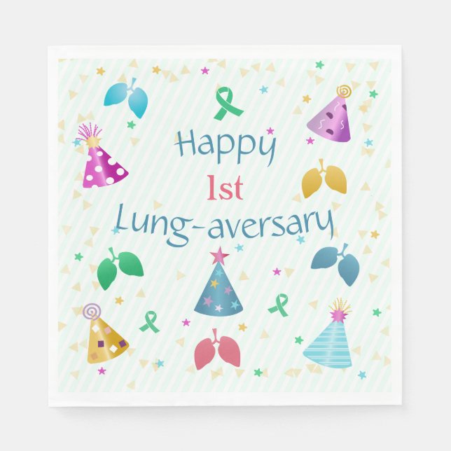 Happy Lung-Aversary Green Stripe Party Serviette (Vorderseite)