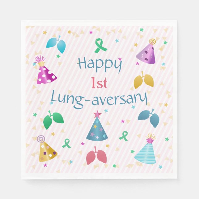 Happy Lung-Jubiläum Party Pink Stripe Serviette (Vorderseite)
