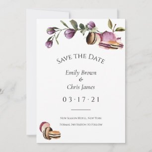 Happy Macaron Elegante Violet Floral Moderne Save The Date