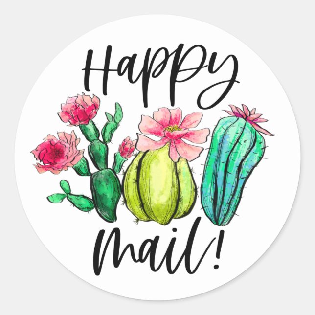Happy Mail Bright Cactus Sukkulente Pflanze Runder Aufkleber (Vorderseite)
