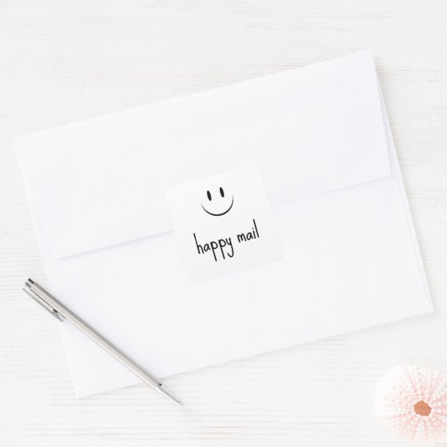 Happy Mail Face Smile Quadratischer Aufkleber (Umschlag)