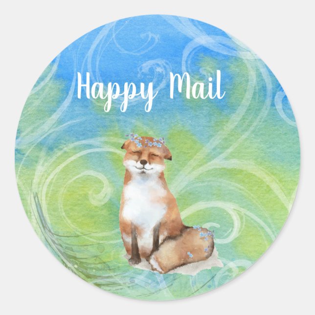 Happy Mail lächelnd Brown Fox Runder Aufkleber (Vorderseite)