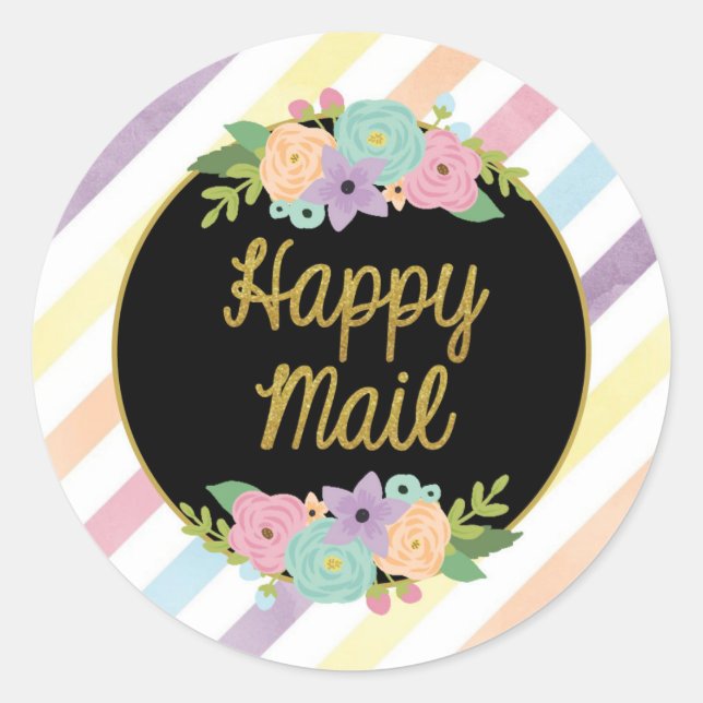 Happy Mail Sticker - pastellfarbene Regenbogenstre (Vorderseite)