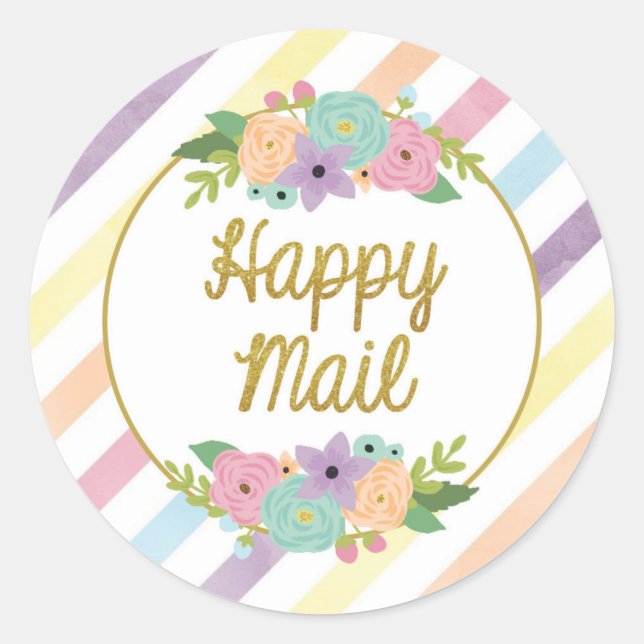 Happy Mail Sticker - pastellfarbene Regenbogenstre (Vorderseite)