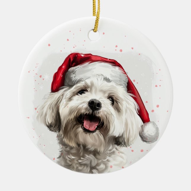 Happy Maltese Dog Christmas Personalized Keramik Ornament (Vorne)