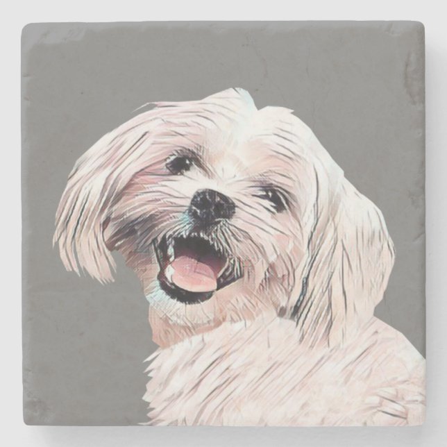 Happy Maltese Doggy Marble Untersetzer (Vorderseite)